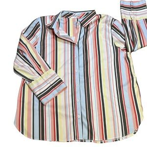 Chicos Size 3 No Iron Stripe Button Down Blouse 3X Stretch Office